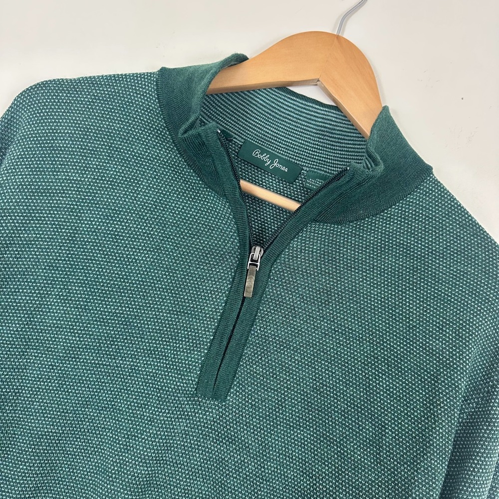 Bobby Jones Sweater Teal Green Extra Fine Merino Wool 1/4 Zip Pullover Men Large